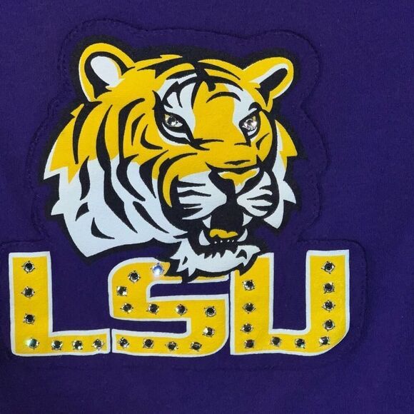 LSU Rhinestone Enhanced Tee Women’s Medium Purple And Gold Pleated Short Sleeve - Picture 5 of 10